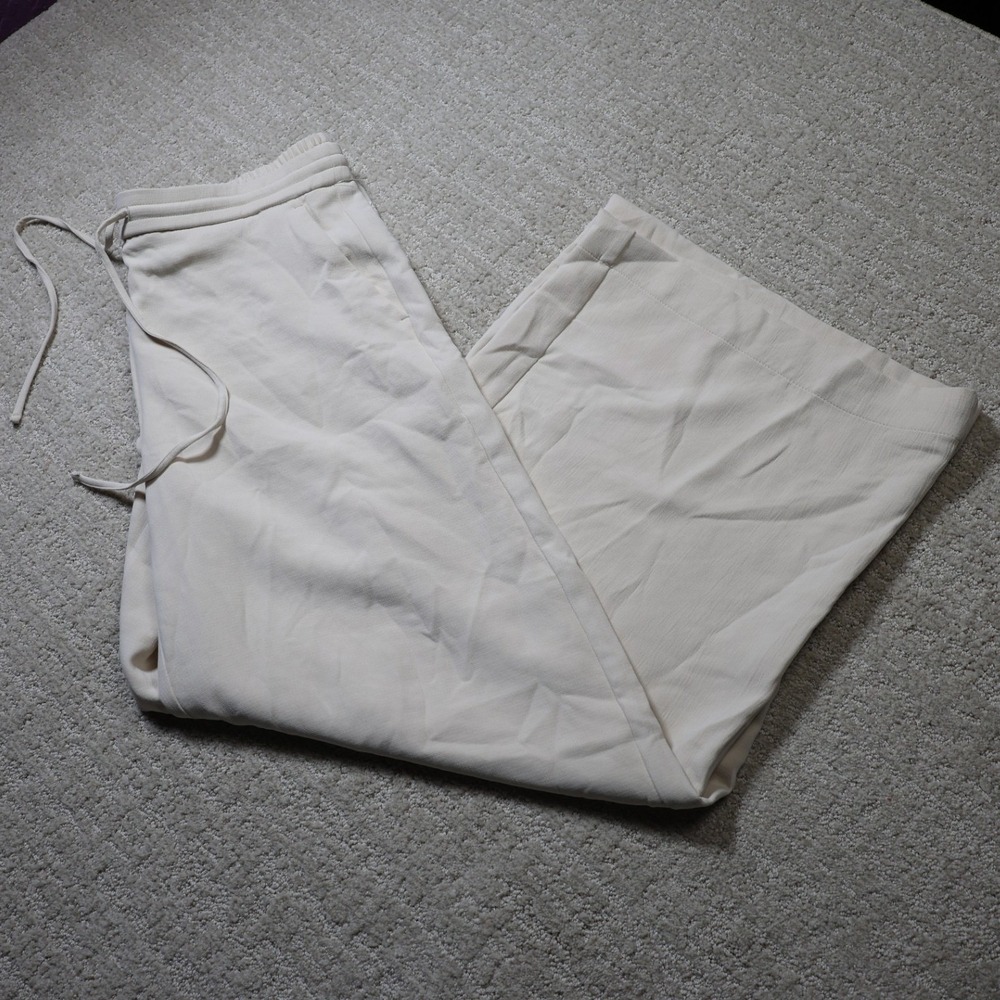 A New Day Womens Cream Ivory Wide Leg Drawstring Trousers Size M NEW